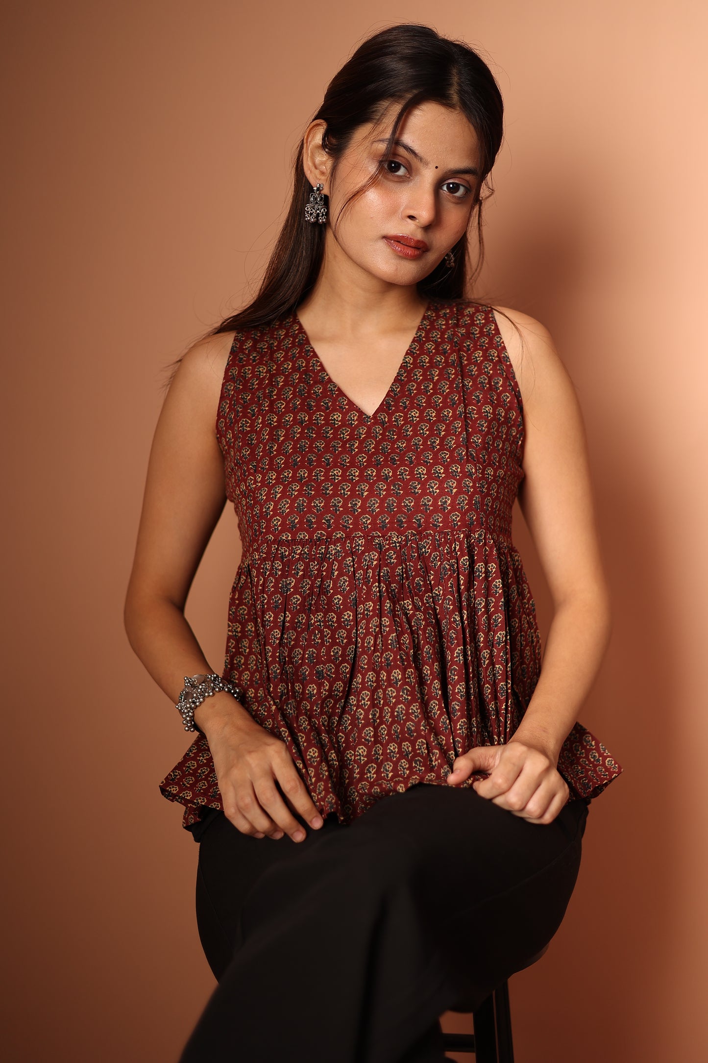Peplum Top in Brown