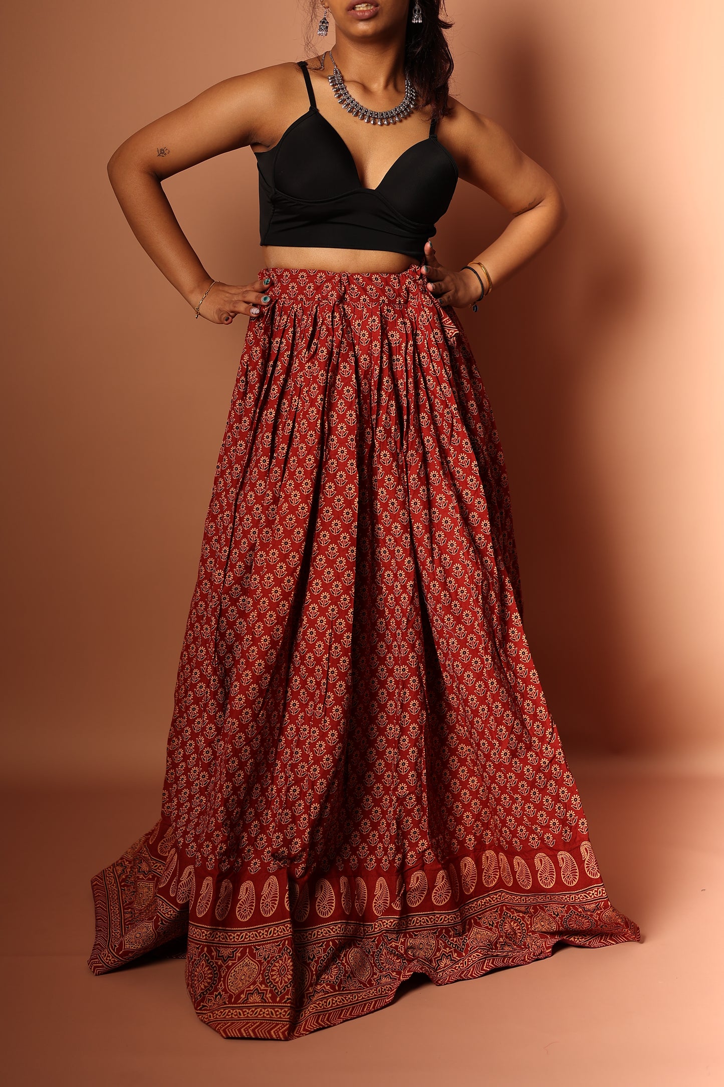 Ajrakh Skirt in Red