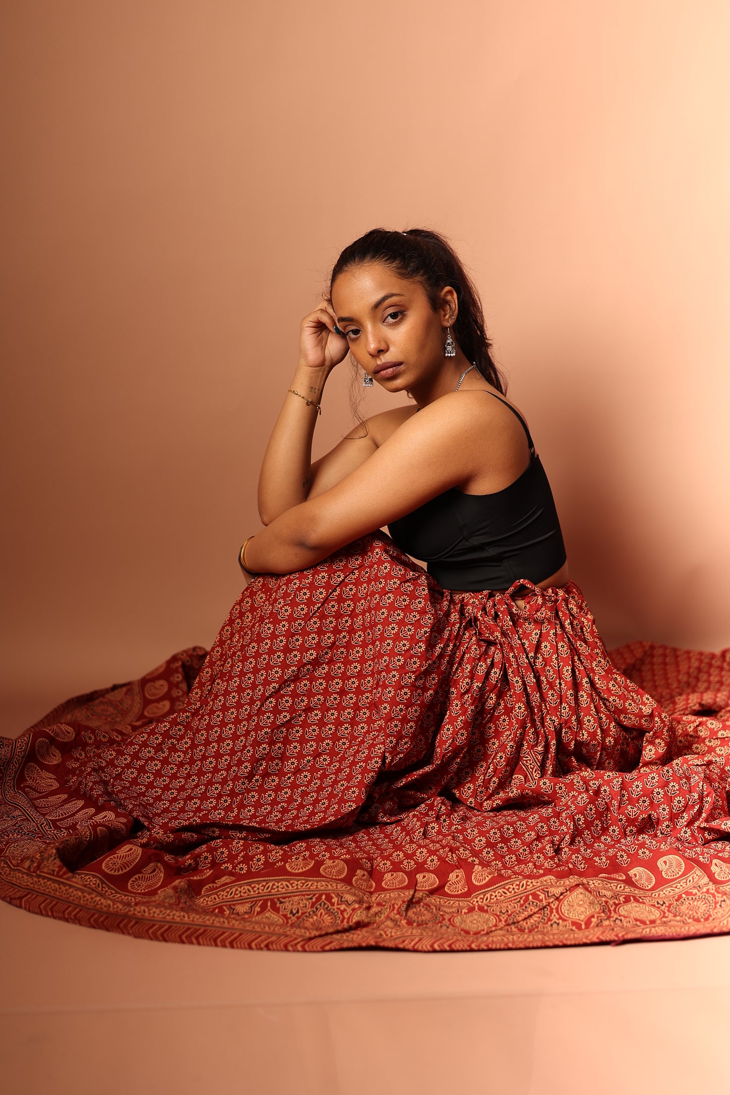 Ajrakh Skirt in Red