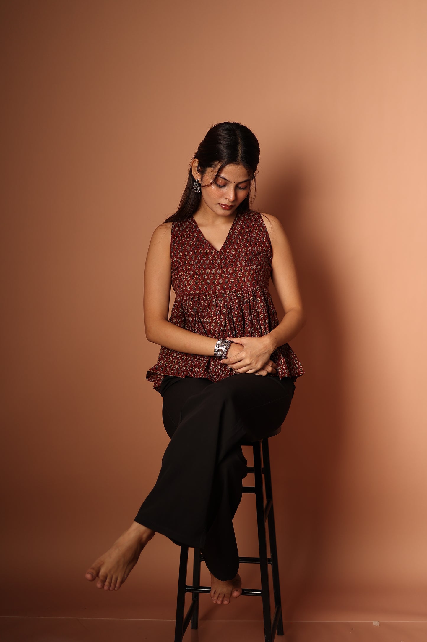 Peplum Top in Brown