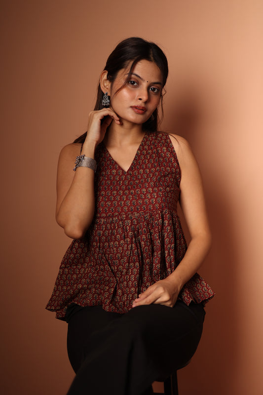 Peplum Top in Brown
