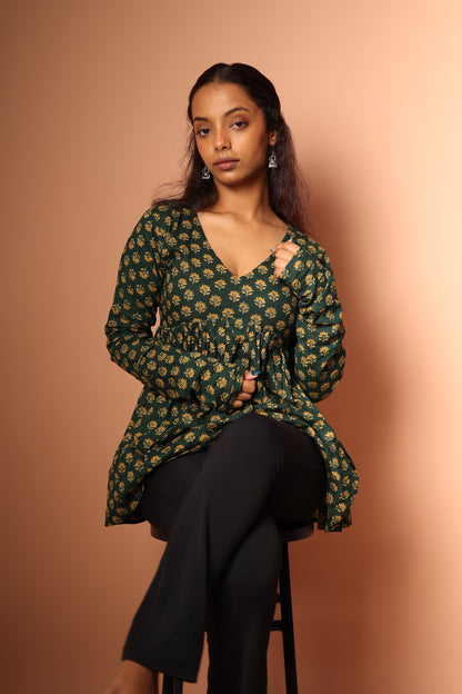 Peplum Top in Bottle green