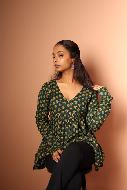 Peplum Top in Bottle green