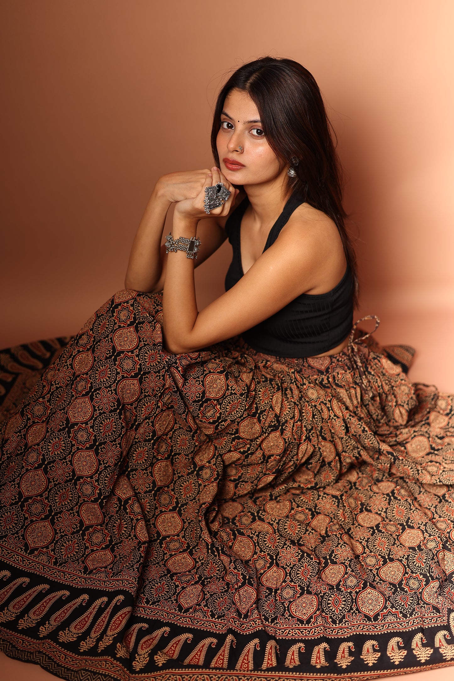 Ajrakh Skirt in Black