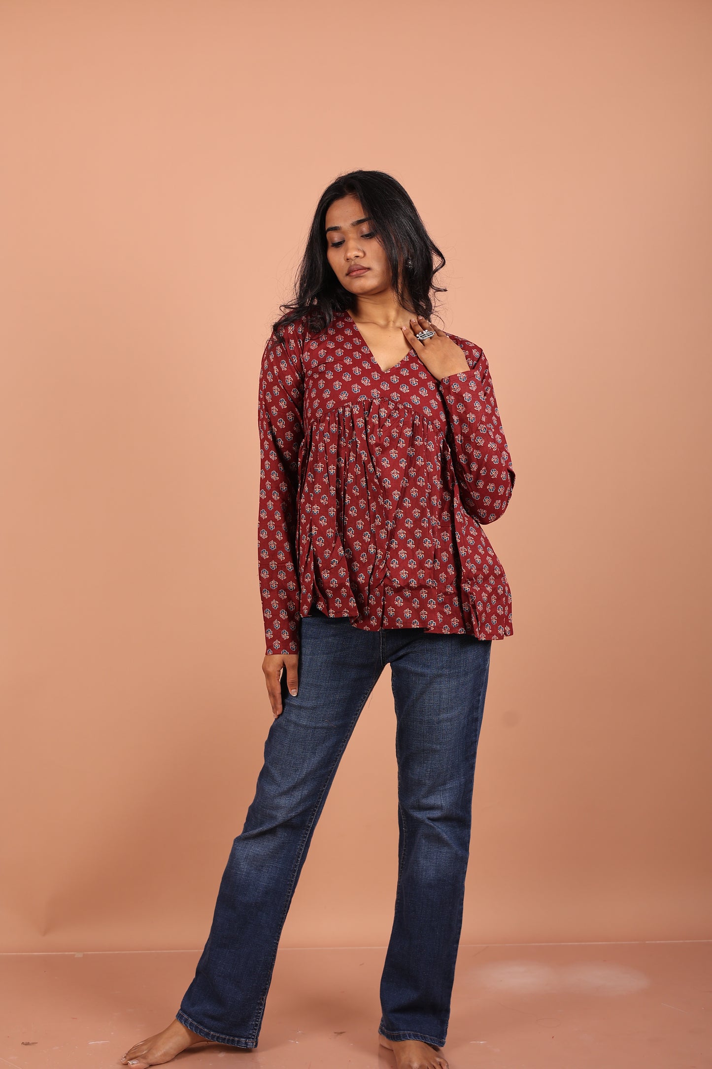 Peplum Top in Maroon