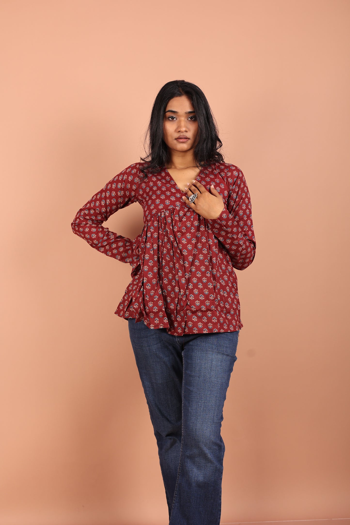 Peplum Top in Maroon