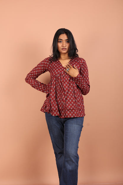 Peplum Top in Maroon