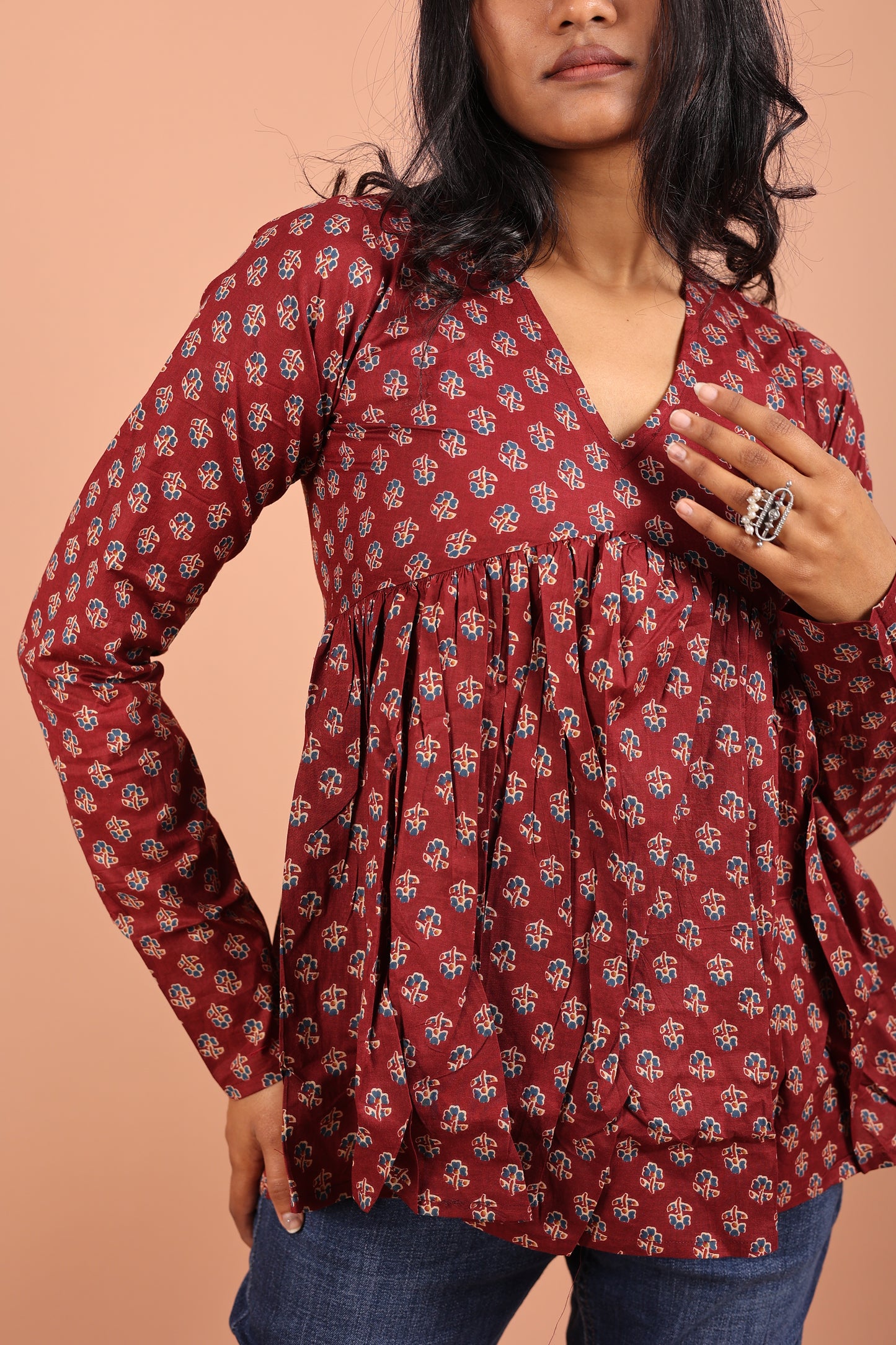 Peplum Top in Maroon